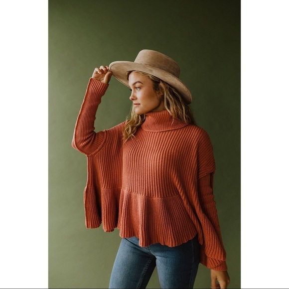 [Free People] Rusty Rose Cowl Neck Peplum Sweater